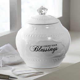 Ceramic Blessing Keepsake Jar with 36 Inspirational Blessing Cards, , large