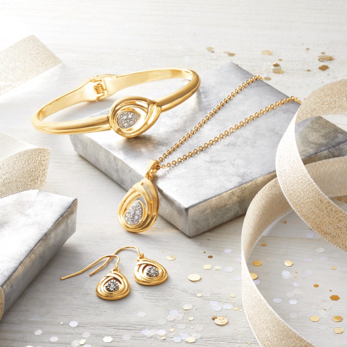 Diamond Teardrop Pendant, Bangle & Earring Set, , large