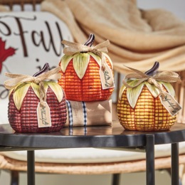 Set of 3 Resin Indian Corn Pumpkins, , large