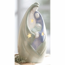 Ceramic Lit Holy Family Embrace Figurine, , large
