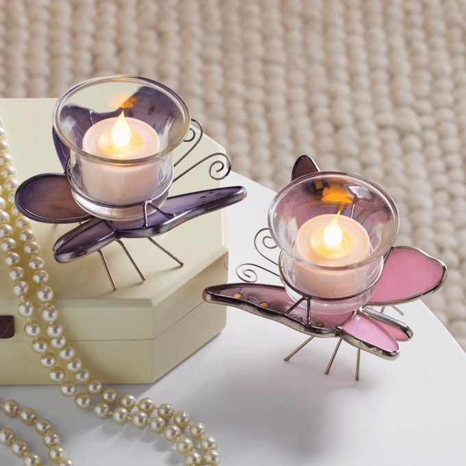 Set of 2 Stained Glass Butterfly Tealights, , large