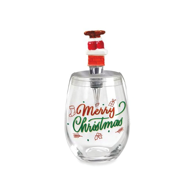 Christmas Stemless Wine Glass with Stopper, , large