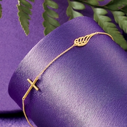10K Gold Wing/Cross Bracelet, , large