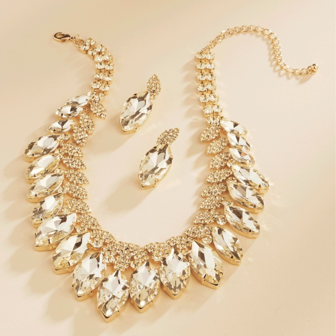 Crystal Marquise Bib Necklace & Earrings Set, , large