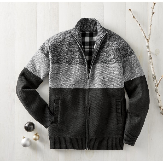 Full-Zip Fleece-Lined Sweater, , large