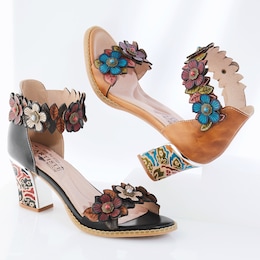 L'Artiste Leather Doublelove Sandal by Spring Step with 3-D Flowers, , large