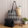 Plaid Tote with Pouch, Black White Plaid, large