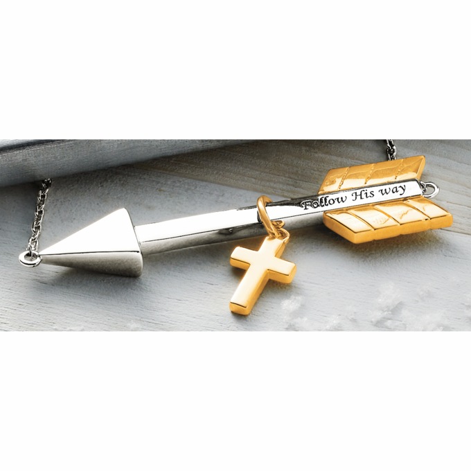 Name Two-Tone Metal Sentiment Arrow Pendant, , large