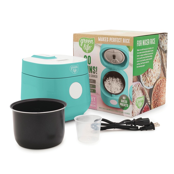 Greenlife 4-Cup Rice and Grains Cooker, Turquoise, large