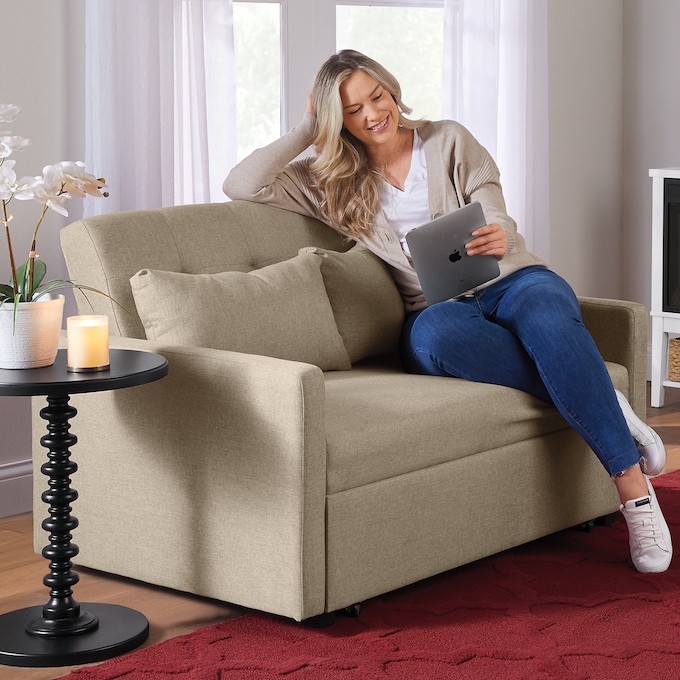 Cali Convertible Sleeper Loveseat, Beige, large