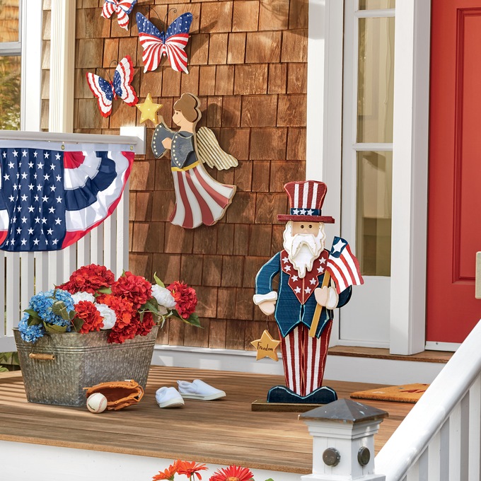 Chunky Wood Lit Patriotic Angel Wall Hanging, , large
