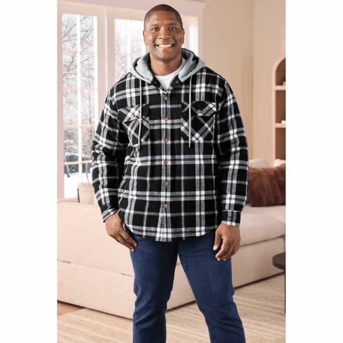 Quilt-Lined Flannel Hoodie, , large