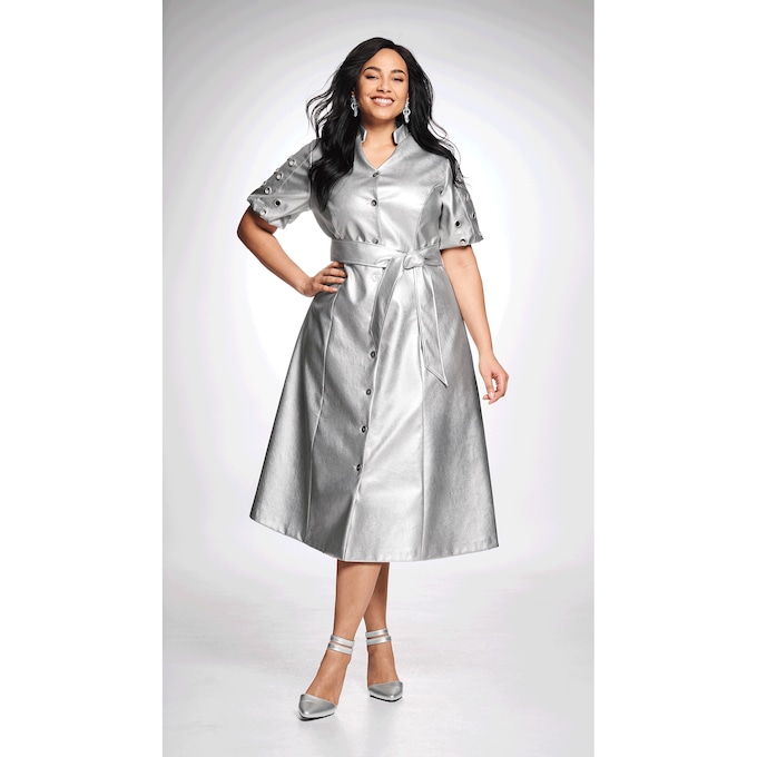 Cree Faux-Leather Grommet Dress, , large