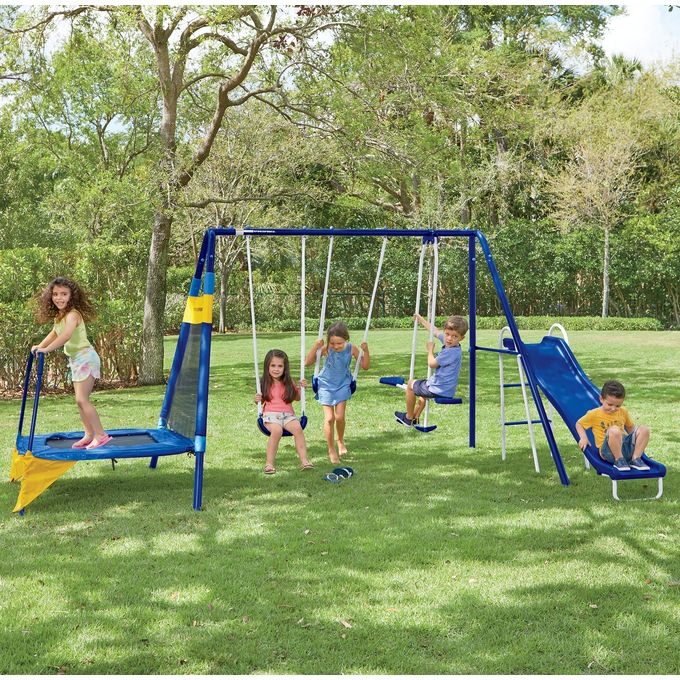 Sportspower almansor metal swing set with slide and trampoline cheap