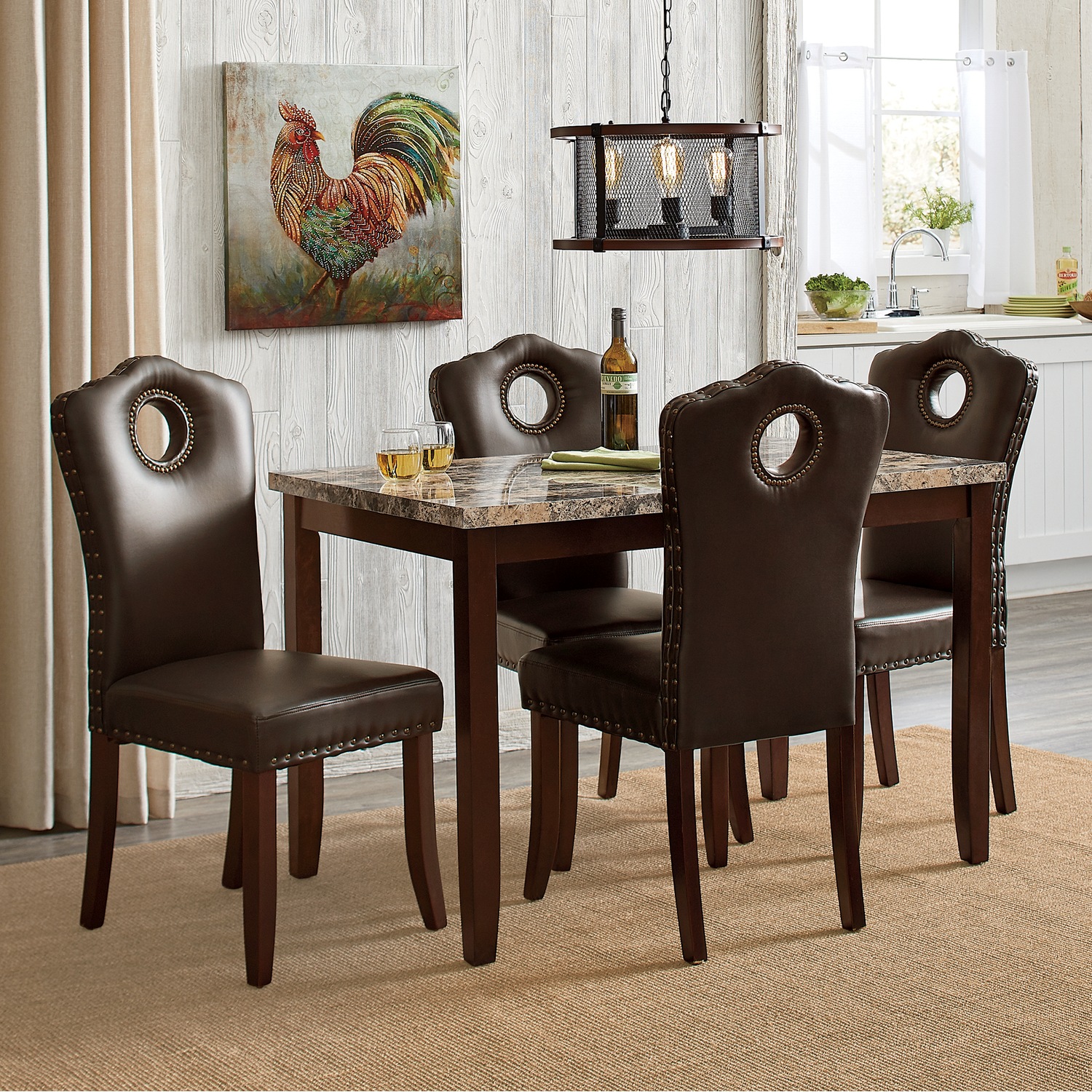 Marble Look Dining Table and Nailhead Chairs Montgomery Ward