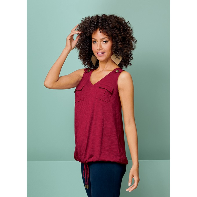 Tie-Waist Cargo Knit Tank, Red, large
