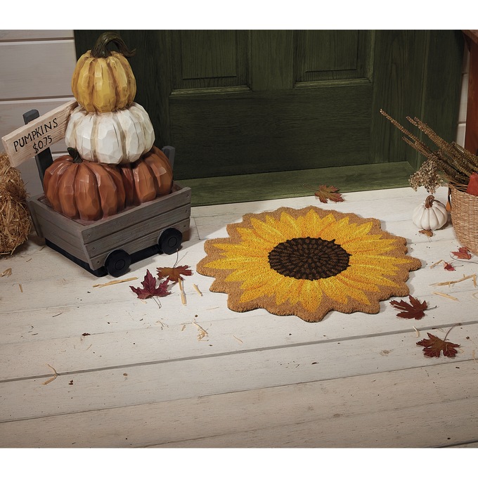 Sunflower Shaped Indoor/outdoor Coir Mat - 24" Diam., , large