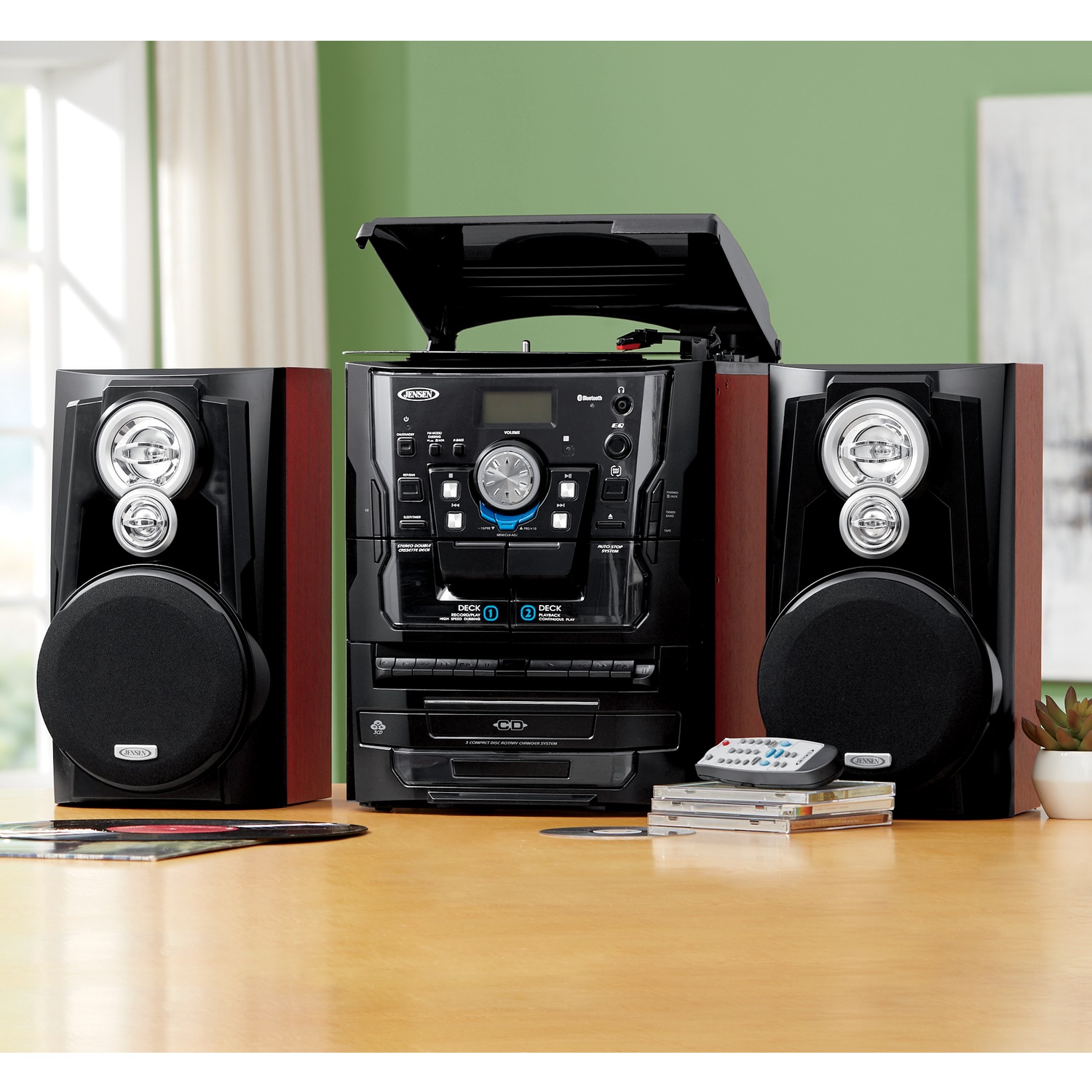 Jensen Music System with 3-Speed Turntable, Bluetooth, CD and Cassette ...