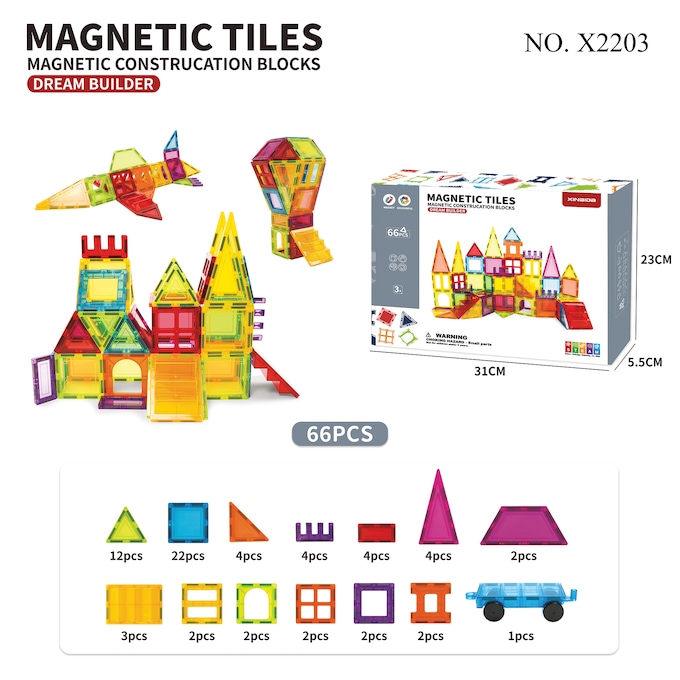 66-Piece Magnetic Tiles Dream Builder Construction Blocks, , large