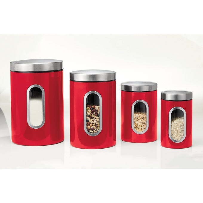 Set of 4 Window Canisters with Stainless Steel Lids, , large