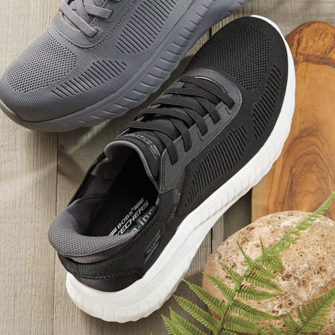 BOBS Men's Slip-Ins Bobs Sport Squad Shoe by Skechers, Black, large