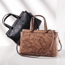 Salome Floral Satchel with Zip Closure and Crossbody Strap, , large