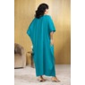 Ember Long Wearable-Art Caftan with Peacock Feather Print, Teal, large