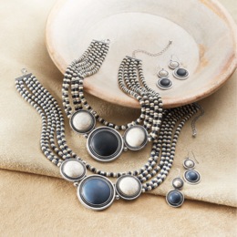 Round Faux-Stone Beaded Necklace &amp; Earring Set, , large