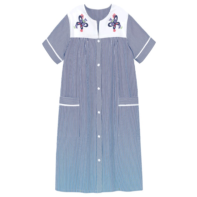 Duster With Embroidered Yoke, Navy Stripe, large