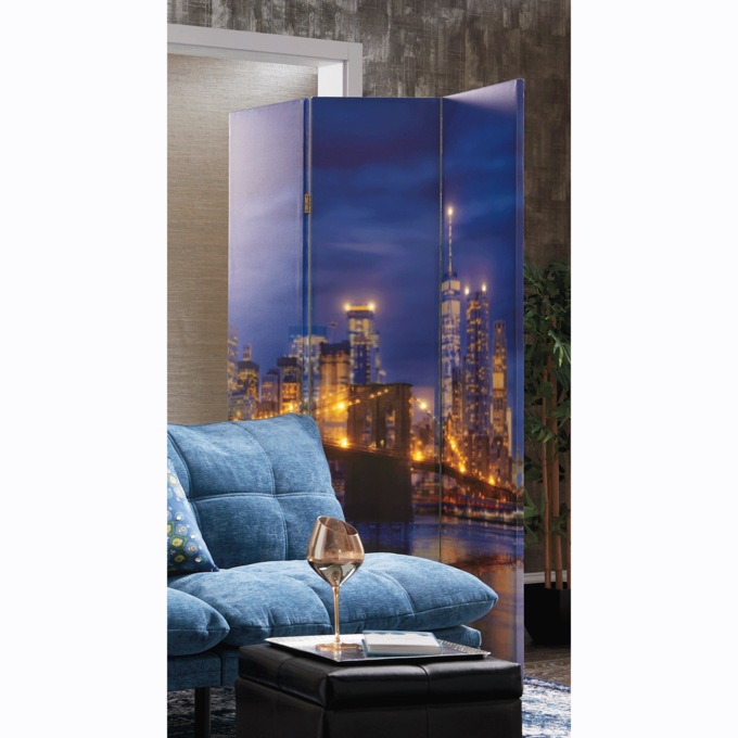 Lit Modern Cityscape Room Screen, , large
