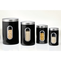 Set of 4 Window Canisters with Stainless Steel Lids, , large