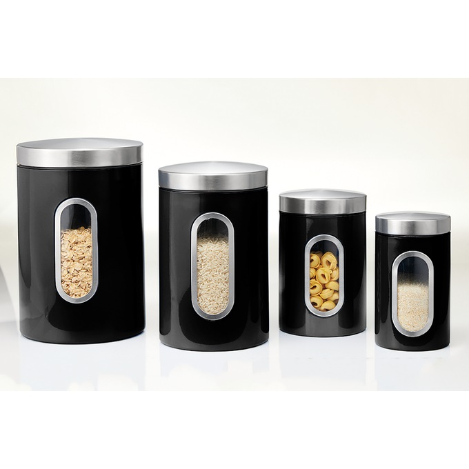 Set of 4 Window Canisters with Stainless Steel Lids, , large