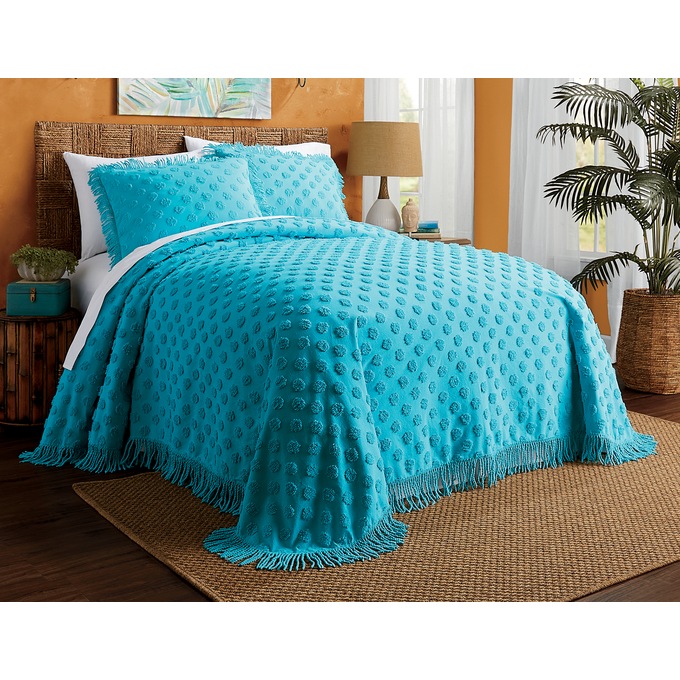 Chenille Dot Bedspread, Blue, large