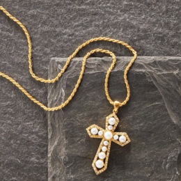 Simone I. Smith Glory Freshwater Pearl Cross Pendant with Crystals, , large