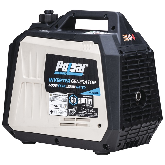 Pulsar 1600W/1200W Portable Gas Inverter Generator, Recoil Start with CO Alert, Black, large