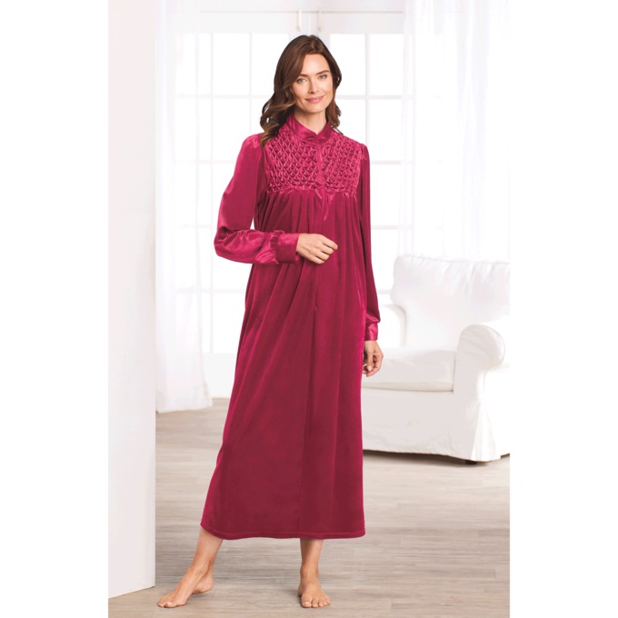 Zip Front Velour Robe, , large