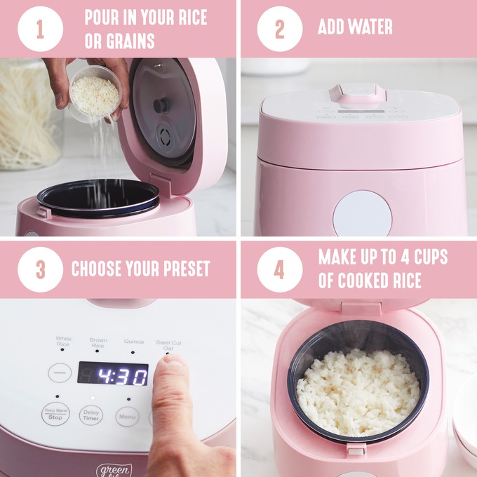 Greenlife 4-Cup Rice and Grains Cooker, Pink, large