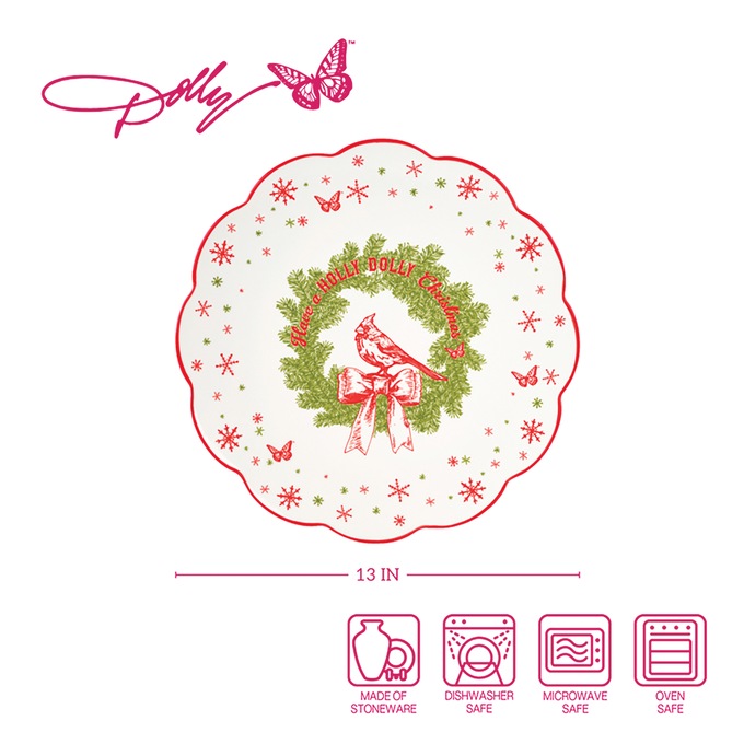 Dolly Parton Holiday Toile 13-Inch Serving Platter, , large