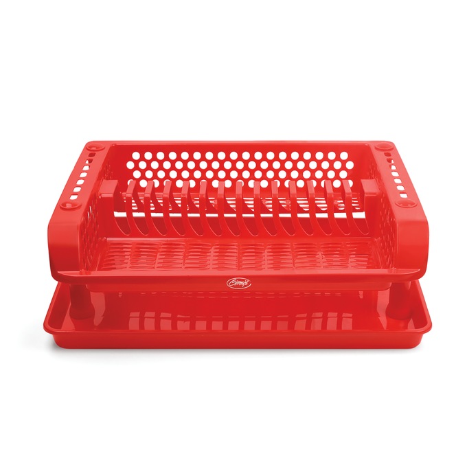 Ginny's Single-Tier Dish Rack with Tray, Delicious Red, large