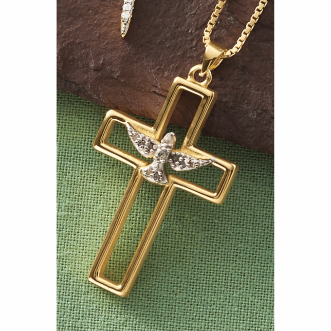 Diamond-Accented Cross/Dove Pendant, , large