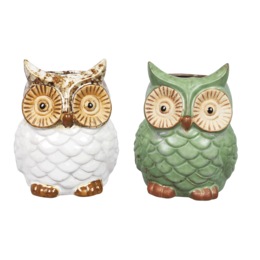 Set of 2 Decorative Owl Pot Planters, , large