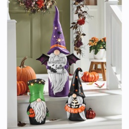 Set of 3 Large Lit Halloween Gnomes, , large