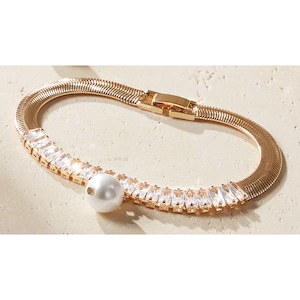 Crystal/Faux-Pearl Drop Bracelet, , large