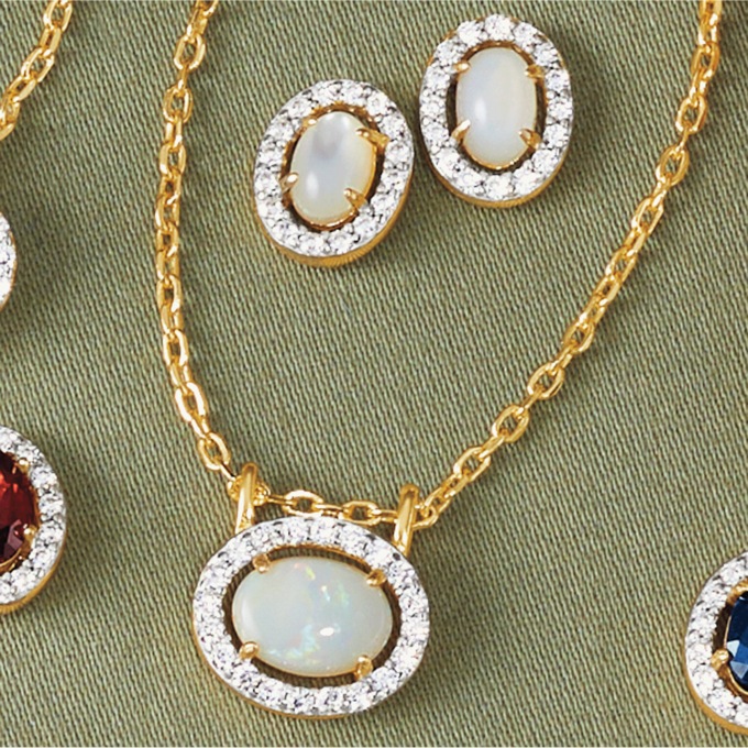 Gemstone Necklace and Earring Set, , large