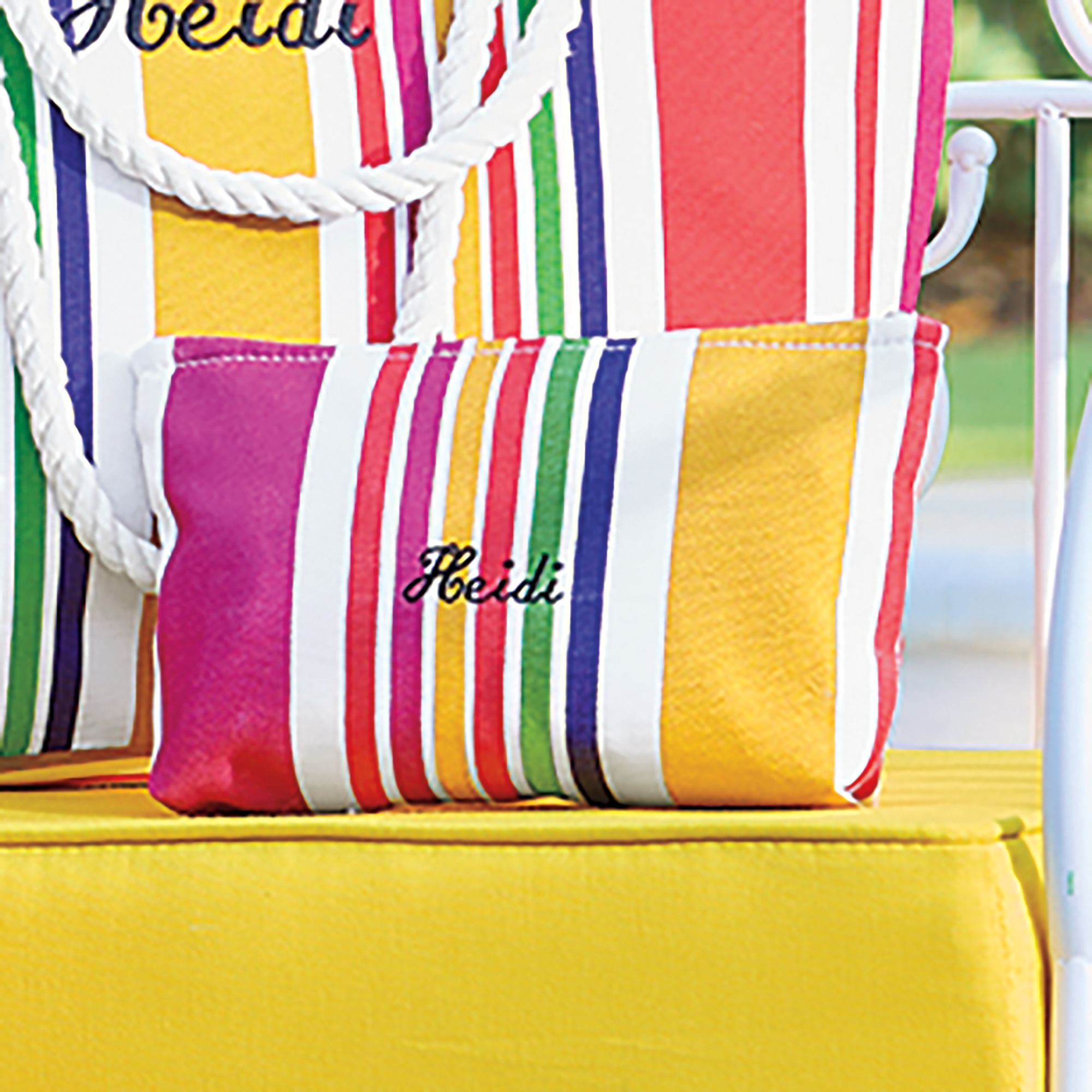 Personalized Striped Pouch, Pink Stripe, large