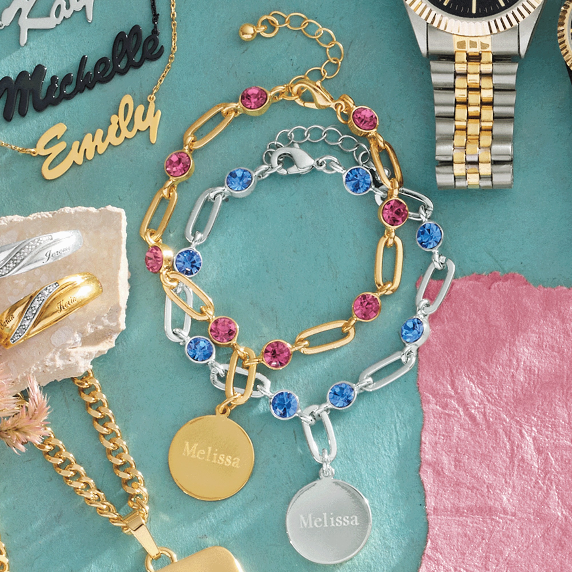 Personalized Name/Birthstone Paperclip Bracelet, , large