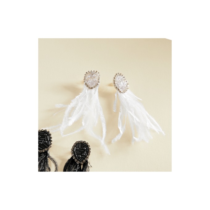 Feather and Bead Earrings, , large
