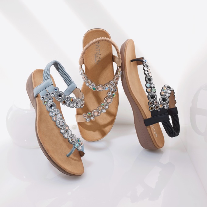 Sanjuan Faux Leather Toe Thong with Rhinestones and 1.5" Wedge Heel, , large