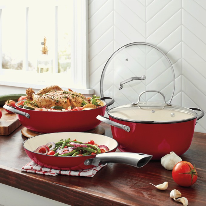 5-Piece Enameled Cast Iron Cookware Set, Delicious Red, large