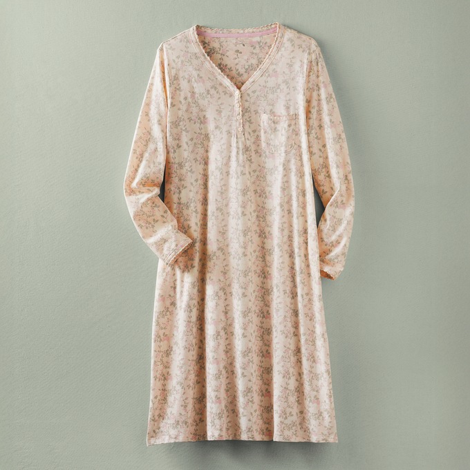 Easy Knit Nightgown in 100% Organic Cotton with 2-Way Stretch, , large